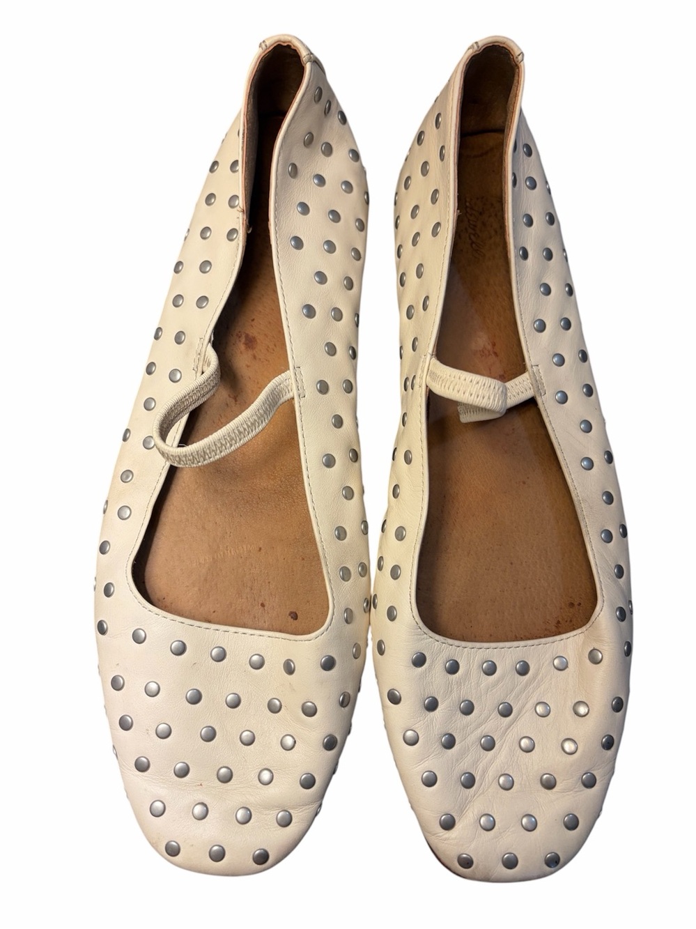 Madewell Greta. Cream Leather Studded Mary Jane Flats